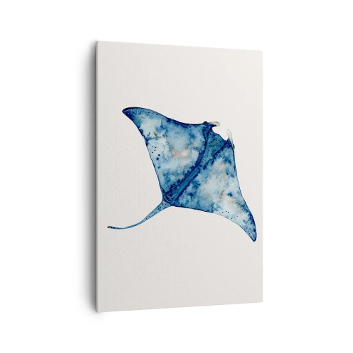 Obraz na płótnie - Niebieska płaszczka w akwarelowym stylu na białym tle - 70x100cm - Życie w błękicie - Nowoczesna dekoracja ścienna do salonu i sypialni ARTTOR