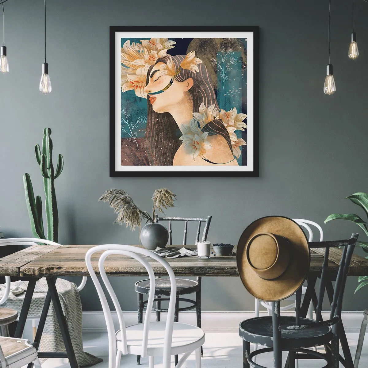 Plakat w czarnej ramie - Baśń o królewnie z liliami - 60x60 cm