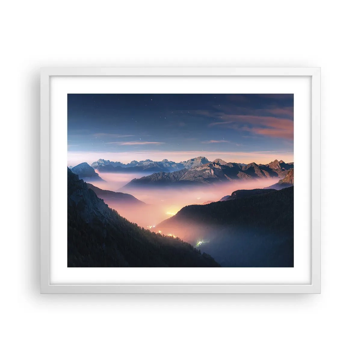 Plakat w białej ramie - Światło w dolinach - 50x40 cm