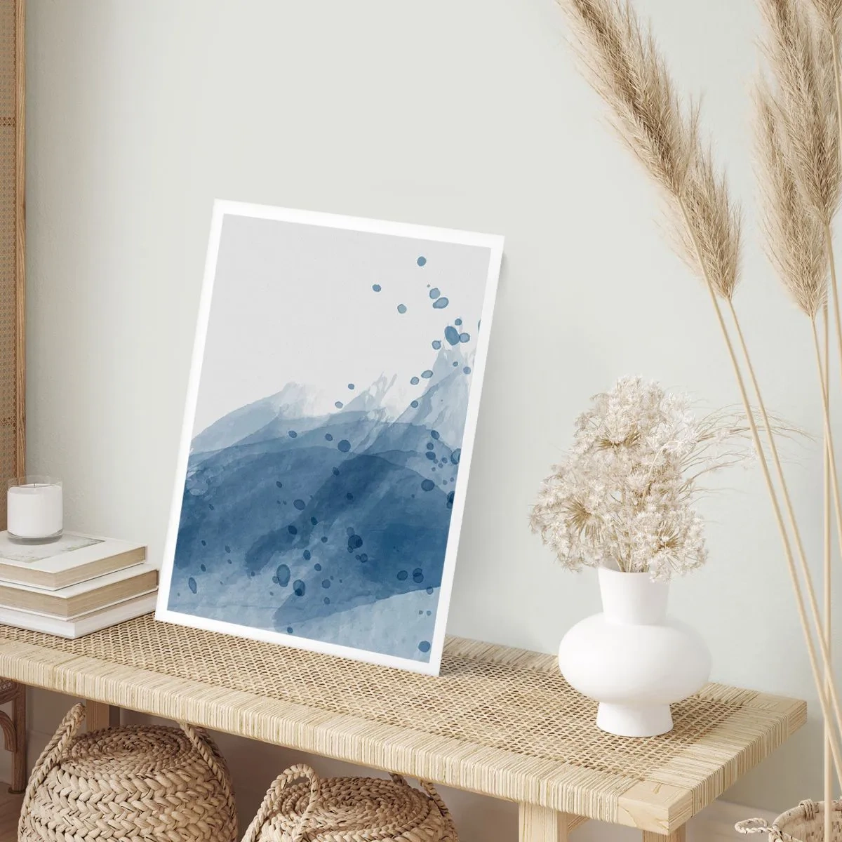 Plakat - Akwarelowe fale w odcieniach niebieskiego - 50x70cm - Niebieski tiul - Nowoczesna dekoracja ścienna do salonu, kuchni i sypialni ARTTOR