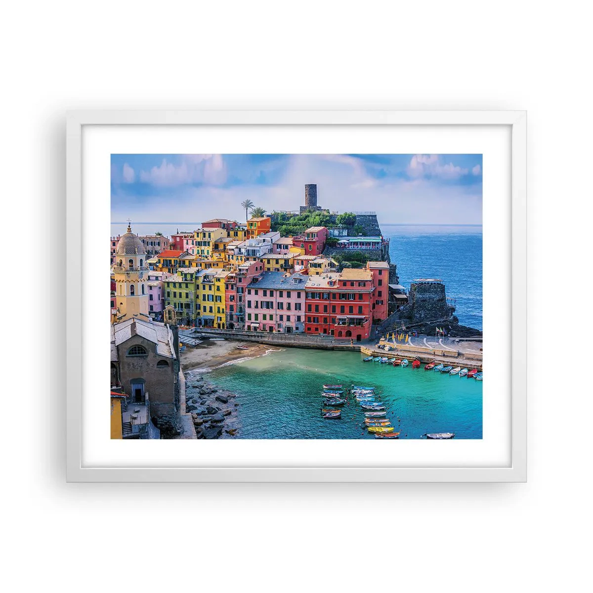 Plakat w białej ramie - Śródziemnomorskie magiczne miasteczko - 50x40 cm