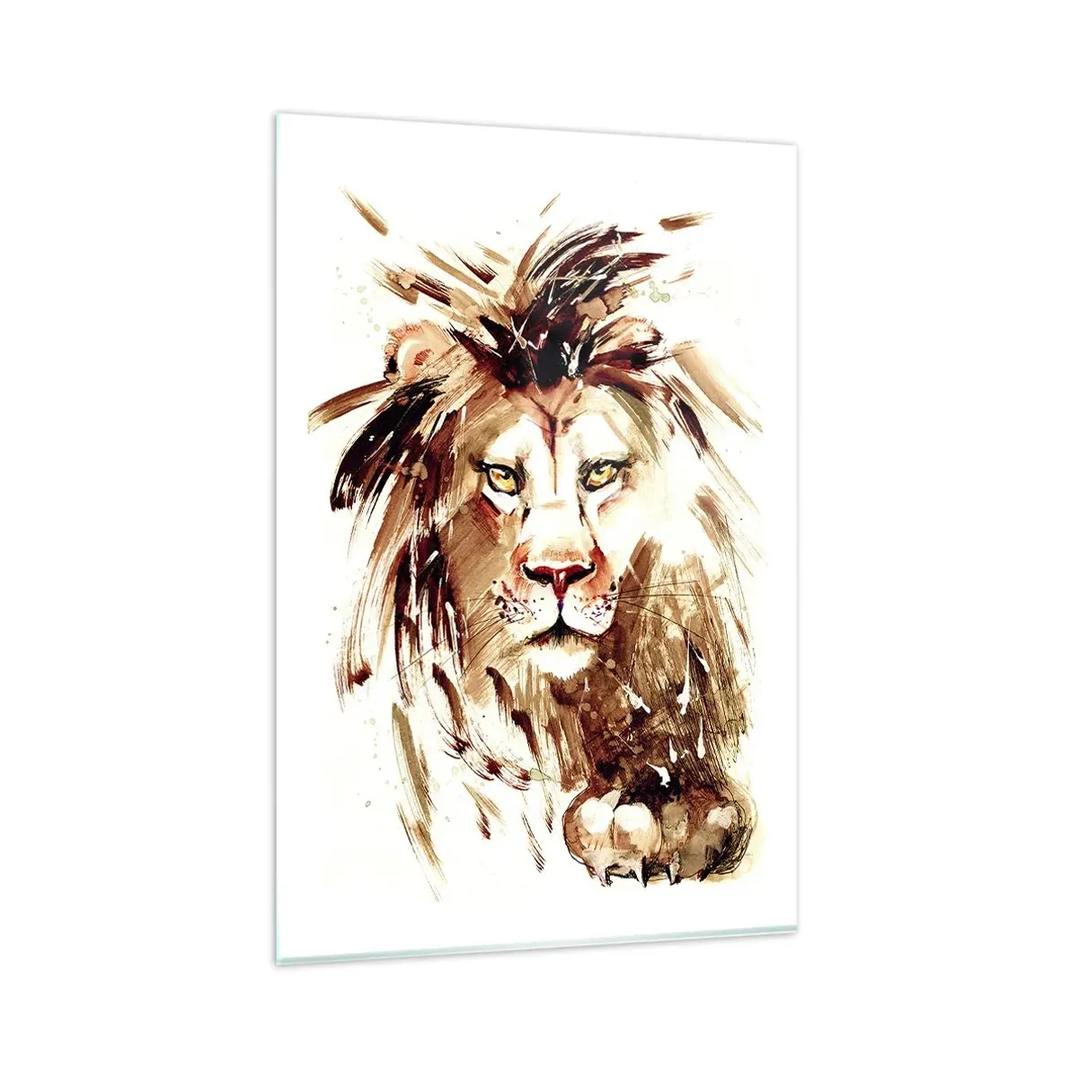 Obraz na szkle - Portret lwa w stylu akwarelowym z intensywnymi detalami - 80x120cm - Siła i godność - Nowoczesna dekoracja ścienna do salonu i sypialni ARTTOR