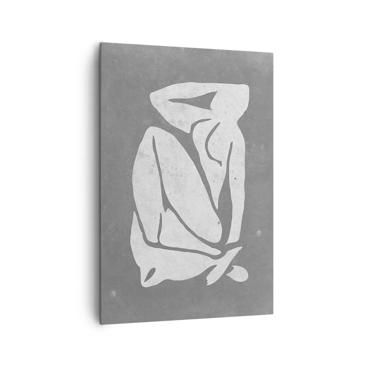 Obraz na płótnie - Minimalistyczny rysunek sylwetki na szarym tle - 70x100cm - W zamyśleniu - Nowoczesna dekoracja ścienna do salonu i sypialni ARTTOR