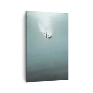 Obraz na płótnie - Postać zanurzająca się w głębokiej wodzie o turkusowym odcieniu - 80x120cm - W objęciach oceanu - Nowoczesna dekoracja ścienna do salonu i sypialni ARTTOR