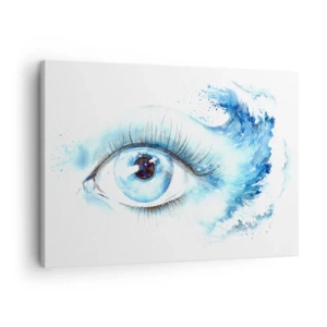 Obraz na płótnie - Artystyczna akwarela oka z dynamiczną falą - 70x50cm - Zanurzyć się w błękicie spojrzenia - Nowoczesna dekoracja ścienna do salonu i sypialni ARTTOR