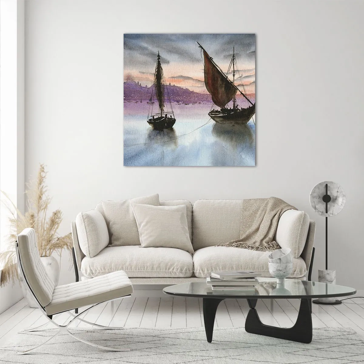 Obraz na szkle - Wieczór w porcie - 60x60 cm