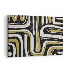 Obraz na płótnie - Abstrakcyjny wzór w czerni, bieli i złocie - 100x70cm - Kompozycja: trakty i zaułki - Nowoczesna dekoracja ścienna do salonu, kuchni i sypialni ARTTOR