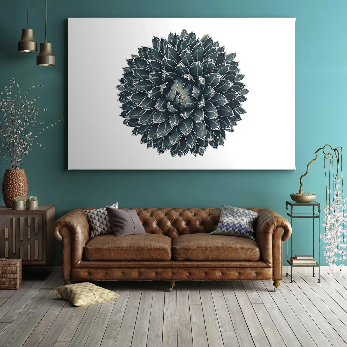 Obraz na płótnie - Symetryczna roślina sukulenta na białym tle - 70x50cm - Gwiazda pustyni - Nowoczesna dekoracja ścienna do salonu i sypialni ARTTOR