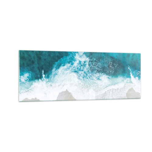 Obraz na szkle - Turkusowe fale oceanu na jasnym piasku - 140x50cm - Naturalna pieszczota - Nowoczesna dekoracja ścienna do salonu i sypialni ARTTOR