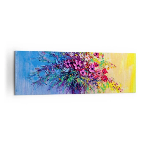 Obraz na płótnie - Kolorowy bukiet kwiatów w wazonie na tle gradientu - 160x50cm - Dar letnirj łąki - Nowoczesna dekoracja ścienna do salonu i sypialni ARTTOR