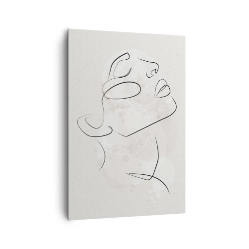 Obraz na płótnie - Minimalistyczny szkic twarzy na jasnym tle - 70x100cm - Zarys marzenia - Nowoczesna dekoracja ścienna do salonu i sypialni ARTTOR