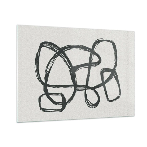 Obraz na szkle - Czarne pętle i linie tworzące abstrakcyjną kompozycję na białym tle - 100x70cm - Zapętlona abstrakcja - Nowoczesna dekoracja ścienna do salonu, kuchni i sypialni ARTTOR