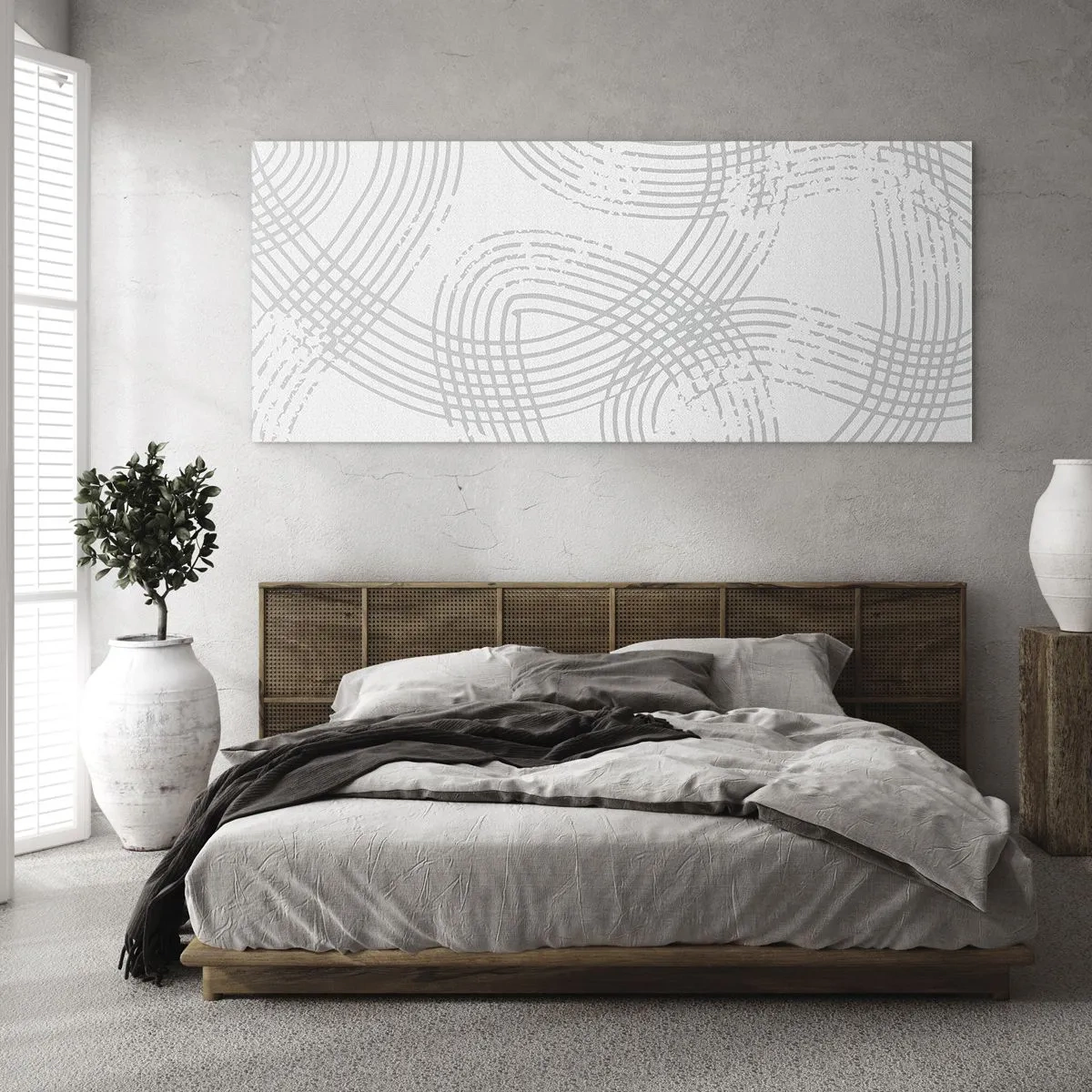 Obraz na szkle - Subtelny wzór z przeplatającymi się liniami w jasnych odcieniach - 140x50cm - Nie ma prostej drogi - Nowoczesna dekoracja ścienna do salonu i sypialni ARTTOR