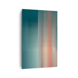 Obraz na płótnie - Zachód słońca w pastelowych odcieniach nad spokojnym horyzontem - 80x120cm - Abstrakcja: fale światła - Nowoczesna dekoracja ścienna do salonu i sypialni ARTTOR