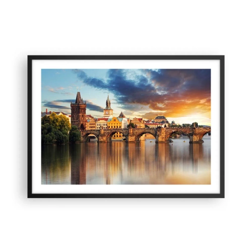 Plakat w czarnej ramie - Zabytkowy most nad rzeką w świetle zachodzącego słońca - 70x50cm - Piękna od wieków - Nowoczesna dekoracja ścienna do salonu i sypialni ARTTOR