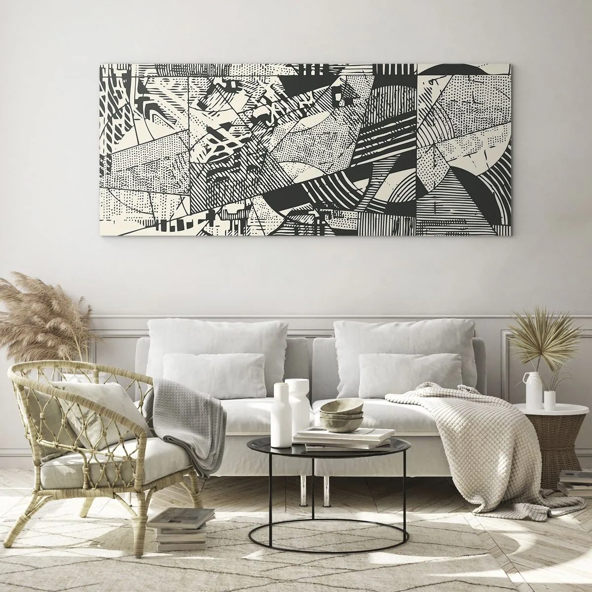 Obraz na szkle - Geometryczne abstrakcyjne wzory w odcieniach zieleni na jasnym tle - 120x50cm - Dynamika współczesności - Nowoczesna dekoracja ścienna do salonu i sypialni ARTTOR