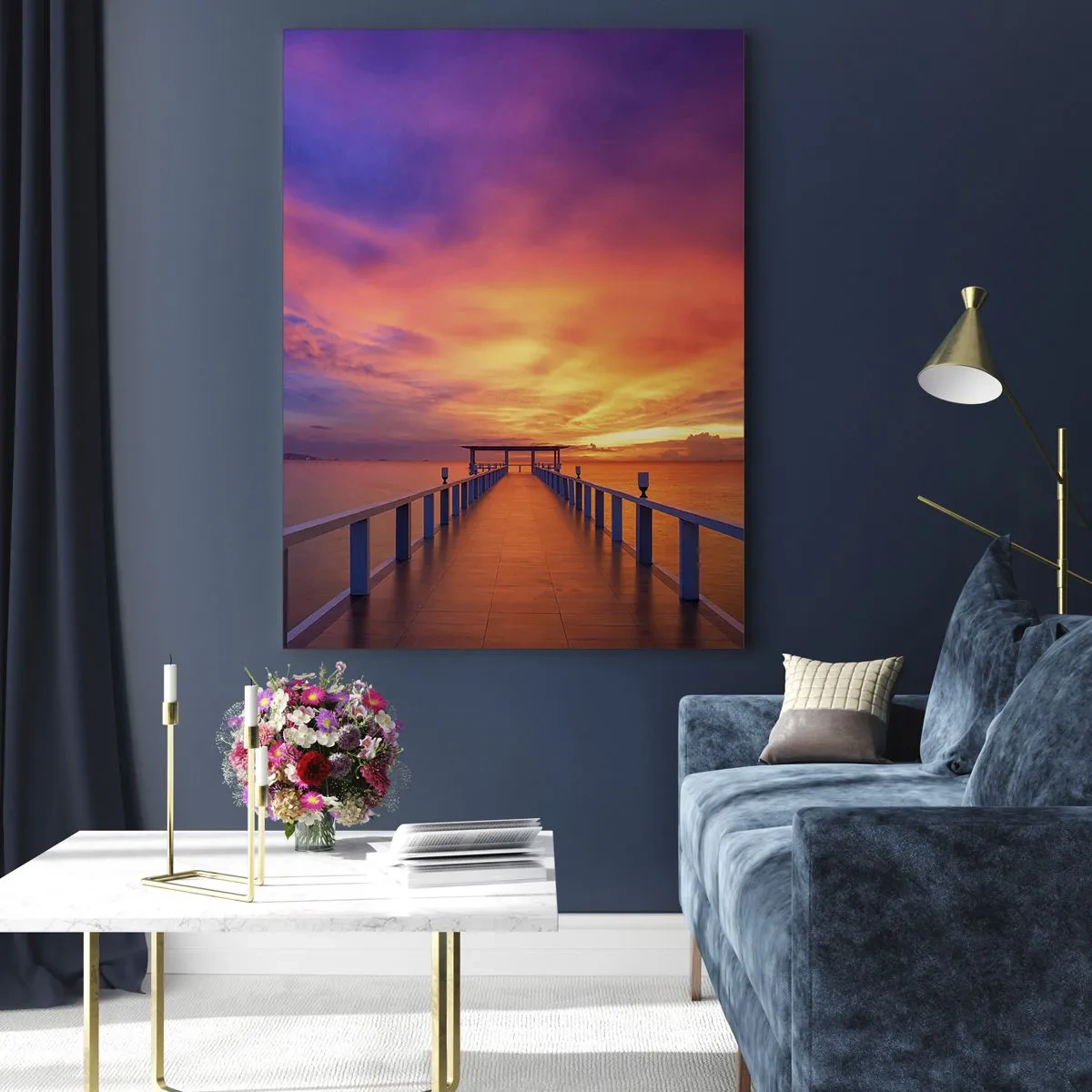 Obraz na szkle - Pomost na tle zachodu słońca - 50x70cm - Bez końca - Nowoczesna dekoracja ścienna do salonu, kuchni i sypialni ARTTOR