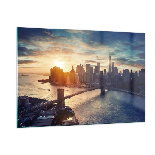 Obraz na szkle - Widok na miasto o zachodzie słońca z mostem na pierwszym planie - 120x80cm - Pomnik kultury Zachodu - Nowoczesna dekoracja ścienna do salonu, kuchni i sypialni ARTTOR