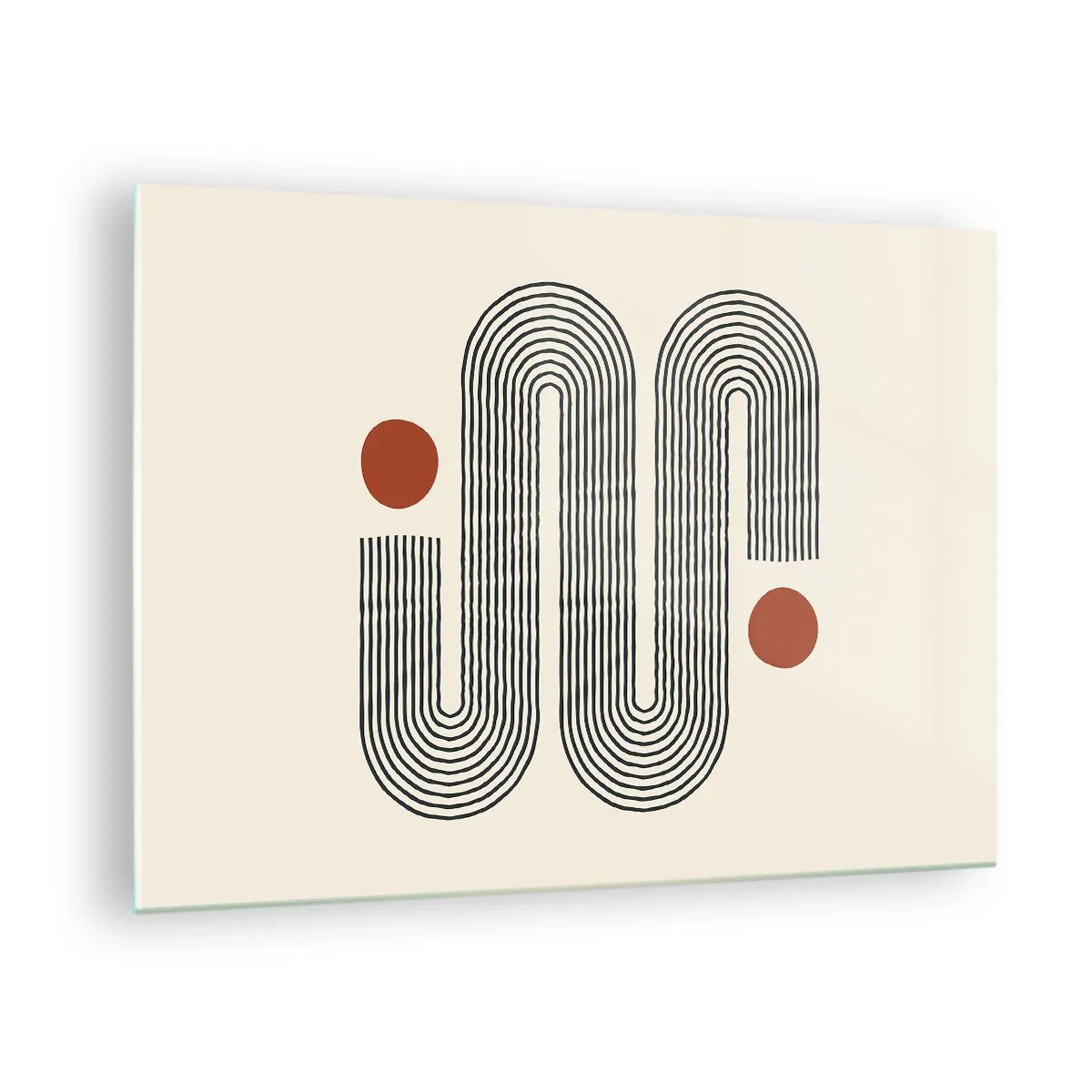 Obraz na szkle - Minimalistyczny wzór linii z czerwonymi kropkami - 70x50cm - Od początku do końca - Nowoczesna dekoracja ścienna do salonu i sypialni ARTTOR