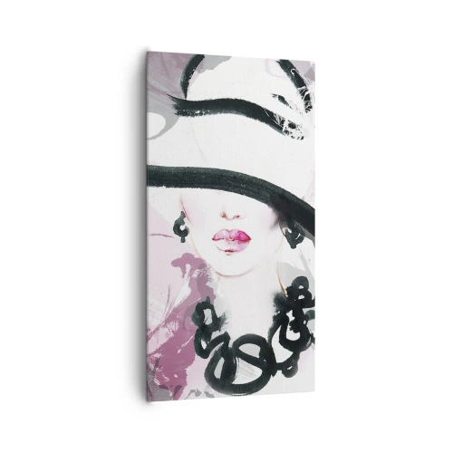 Obraz na płótnie - Portret damy w czerni i różu - 65x120 cm