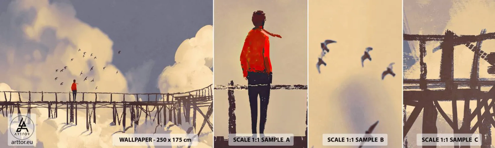 Fototapeta Próbka Samoprzylepna Deluxe Sticker - Niebieska tęsknota - Abstrakcja, Most, Chmury - 100x30 cm