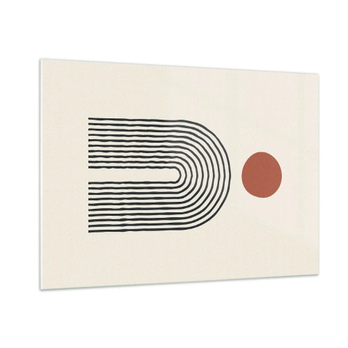 Obraz na szkle - Graficzna abstrakcja z liniami i okręgiem w stylu retro - 100x70cm - Magnetyzm kształtów i barw - Nowoczesna dekoracja ścienna do salonu, kuchni i sypialni ARTTOR