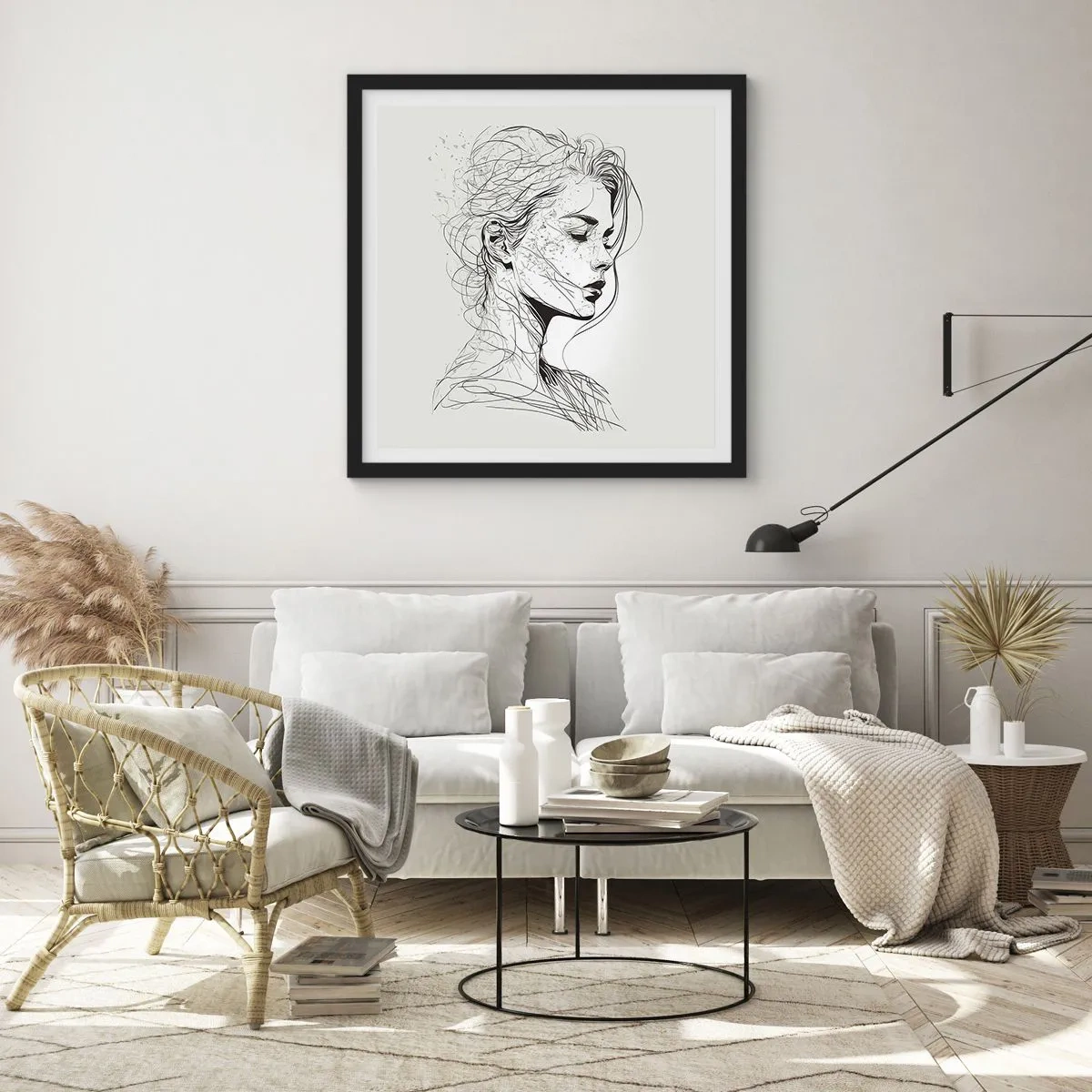 Plakat w czarnej ramie - Portret w zamyśleniu - 40x40 cm