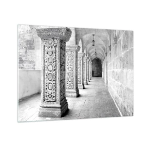 Obraz na szkle - Zabytkowy krużganek z rzeźbionymi kolumnami - 70x50cm - A dokąd to…? - Nowoczesna dekoracja ścienna do salonu i sypialni ARTTOR