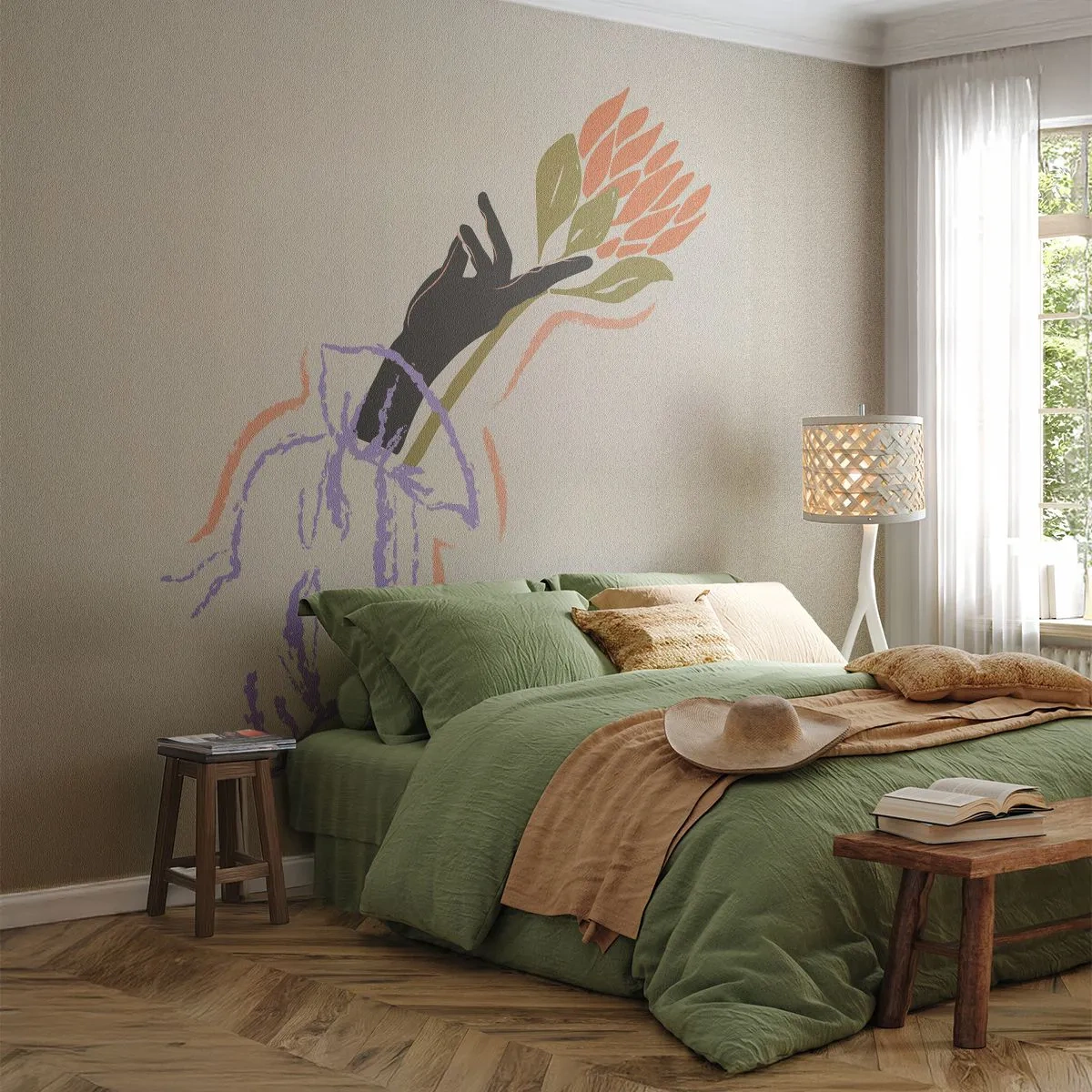 Fototapeta Samoprzylepna Deluxe Sticker - Siostrzany dotyk - Dłoń, Kwiat, Minimalizm - 200x140 cm