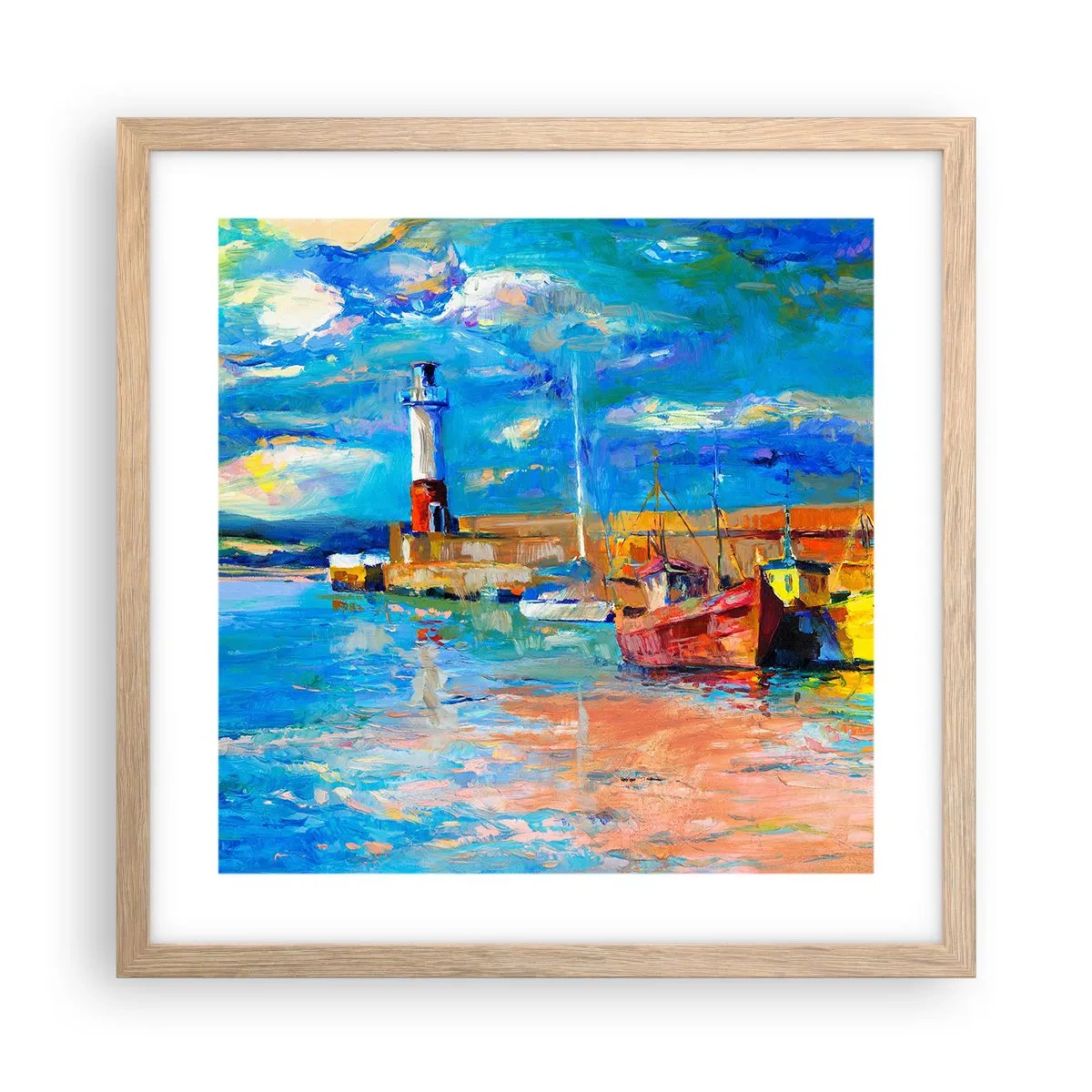 Plakat w ramie jasny dąb - Popołudnie w tęczowej zatoce - 40x40 cm