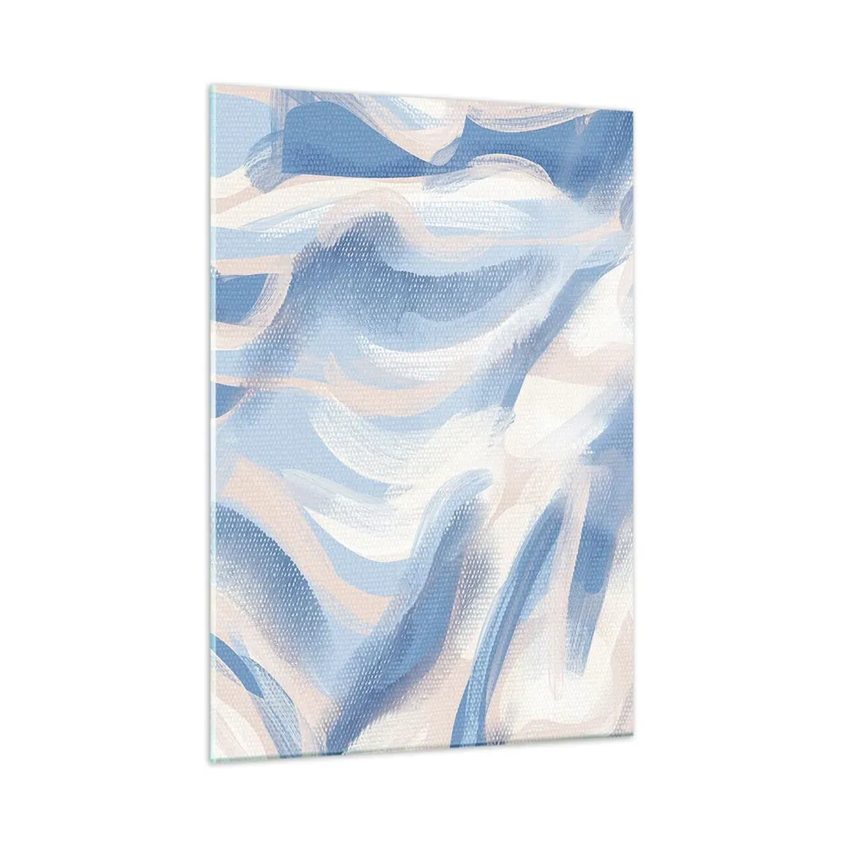 Obraz na szkle - Abstrakcyjne pociągnięcia w błękicie, bieli i beżu w falistej formie - 50x70cm - Błękitne falowanie - Nowoczesna dekoracja ścienna do salonu, kuchni i sypialni ARTTOR