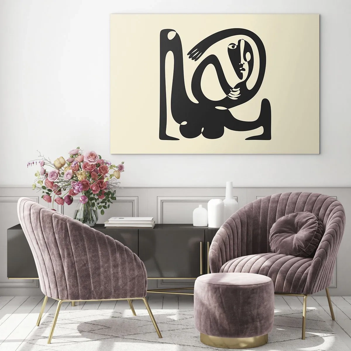 Obraz na szkle - Abstrakcyjny portret w stylu przypominającym Picasso - 100x70cm - Prawie Picasso - Nowoczesna dekoracja ścienna do salonu, kuchni i sypialni ARTTOR