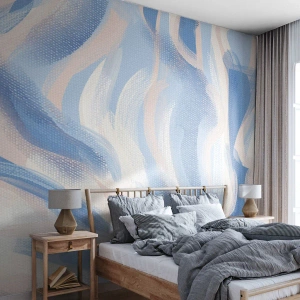 Fototapeta Premium Sand - Błękitne falowanie - Pastelowe, Minimalizm, Sztuka - 350x256 cm