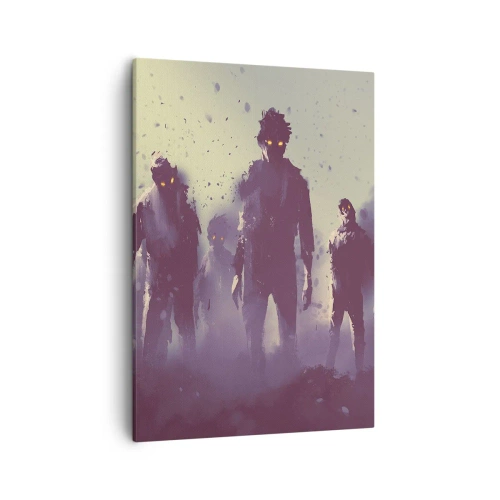 Obraz na płótnie - Mroczna wizja postaci w gęstej mgle - 50x70cm - Uważaj! Nadchodzą - Nowoczesna dekoracja ścienna do salonu, kuchni i sypialni ARTTOR