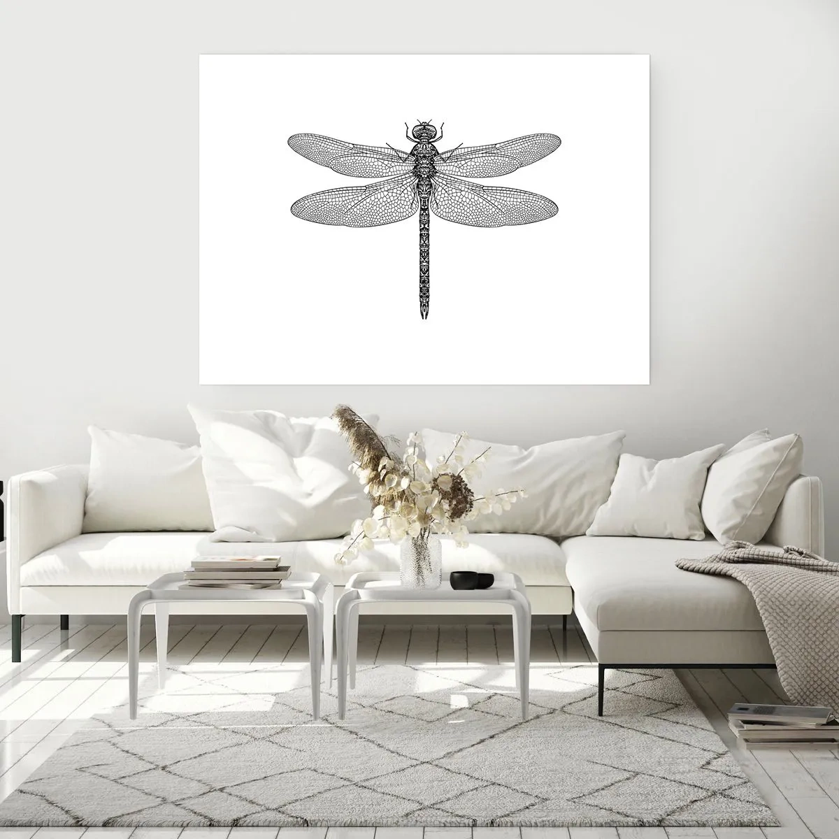 Plakat - Czarno-biały rysunek ważki na białym tle w minimalistycznym stylu - 100x70cm - Precyzja natury - Nowoczesna dekoracja ścienna do salonu i sypialni ARTTOR