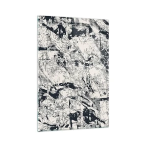 Obraz na szkle - Abstrakcyjna kompozycja w czerni i bieli z dynamicznym układem - 70x100cm - Przenikanie przeciwieństw - Nowoczesna dekoracja ścienna do salonu i sypialni ARTTOR