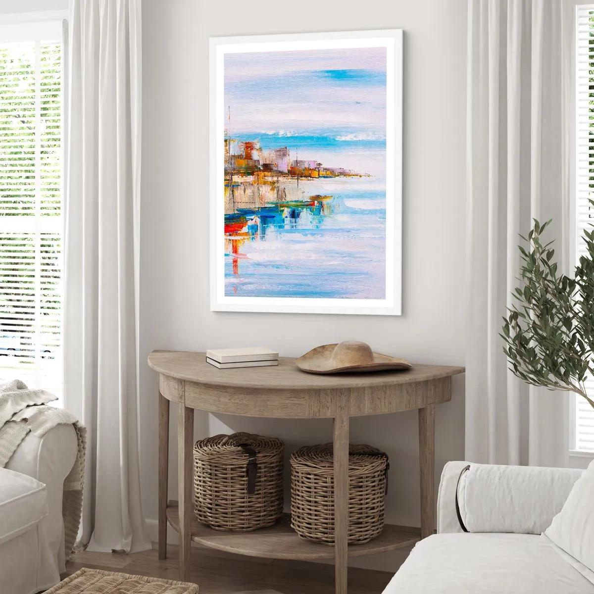 Plakat w białej ramie - Wielobarwna miejska przystań - 61x91 cm