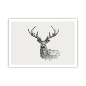 Plakat - Geometryczny wizerunek jelenia w minimalistycznym czarno-białym stylu - 100x70cm - Jeleń w kubistycznym stylu - Nowoczesna dekoracja ścienna do salonu i sypialni ARTTOR