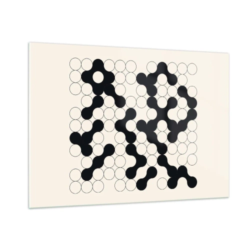 Obraz na szkle - Czarno-biała graficzna mozaika złożona z połączonych kropek - 100x70cm - Chińska gra – wariacja - Nowoczesna dekoracja ścienna do salonu, kuchni i sypialni ARTTOR