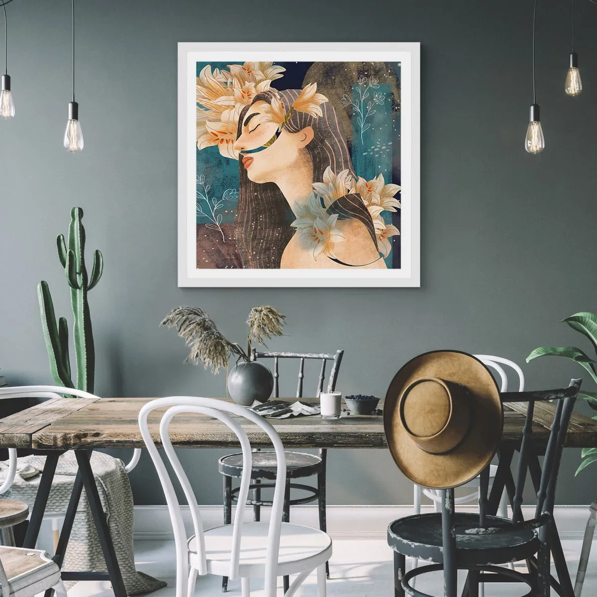 Plakat w białej ramie - Baśń o królewnie z liliami - 30x30 cm