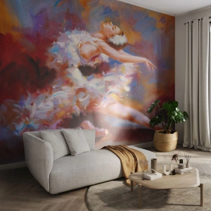 Fototapeta Standard Eco - Baletnica w białej sukni w artystycznym tańcu - 100x70cm - Łabędzia gracja - Nowoczesna dekoracja ścienna do salonu i sypialni ARTTOR