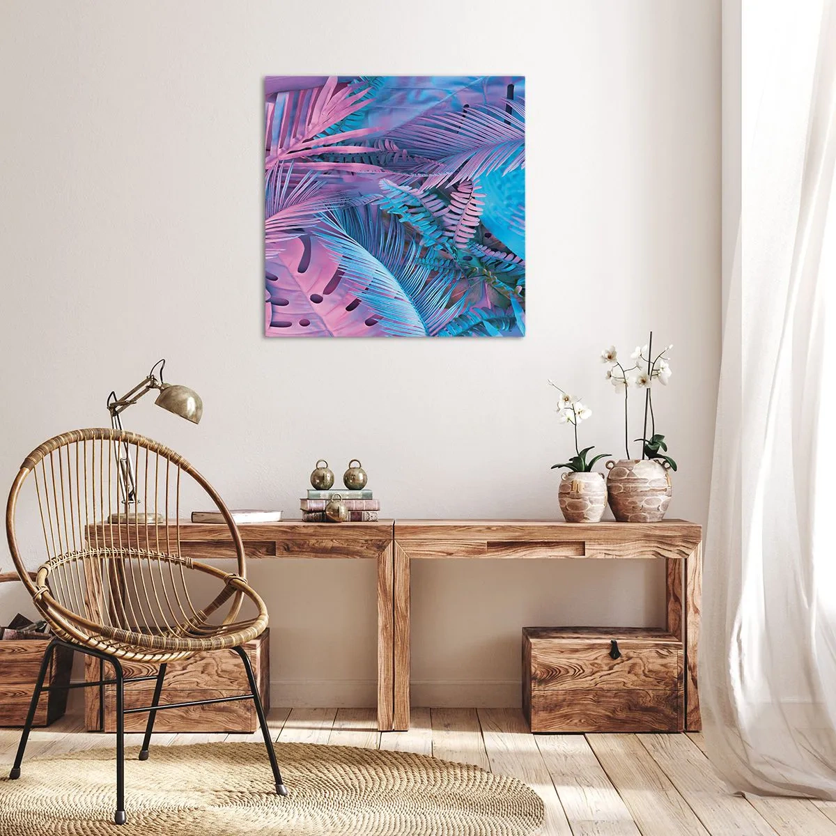 Obraz na płótnie - Tropiki w różu i błękicie - 30x30 cm