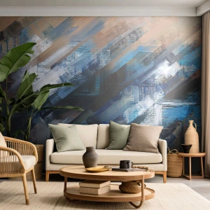 Fototapeta Standard Eco - Abstrakcyjne pociągnięcia w odcieniach błękitu i beżu - 100x70cm - Po błękitnym skosie - Nowoczesna dekoracja ścienna do salonu i sypialni ARTTOR