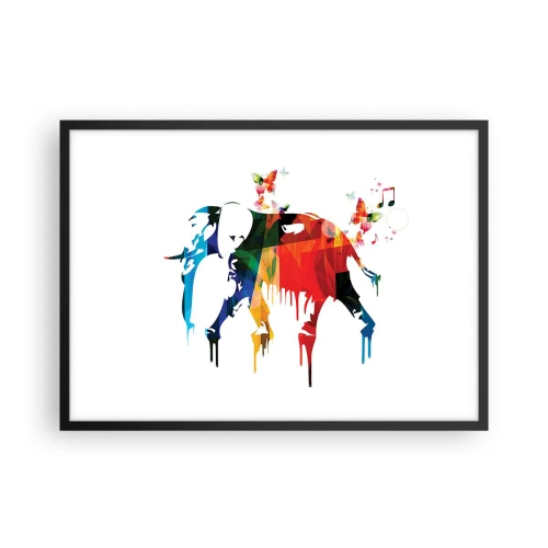 Plakat w czarnej ramie - Kolorowy słoń z motylami w nowoczesnym geometrycznym stylu - 70x50cm - Tańczyć każdy może - Nowoczesna dekoracja ścienna do salonu i sypialni ARTTOR