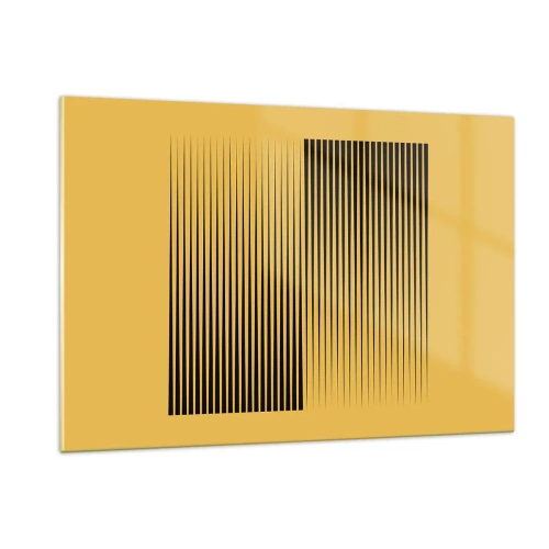 Obraz na szkle - Czarne pionowe linie tworzące geometryczną iluzję - 120x80cm - Kwadratura przeciwieństw - Nowoczesna dekoracja ścienna do salonu, kuchni i sypialni ARTTOR