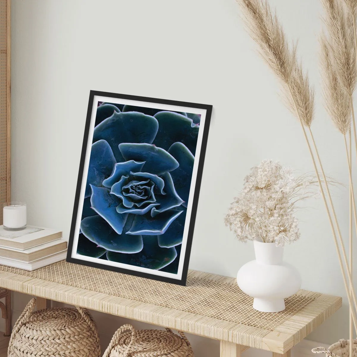 Plakat w czarnej ramie - Artystyczne zbliżenie na geometryczny wzór sukulentu - 50x70cm - Kwiat pustyni - Nowoczesna dekoracja ścienna do salonu i sypialni ARTTOR
