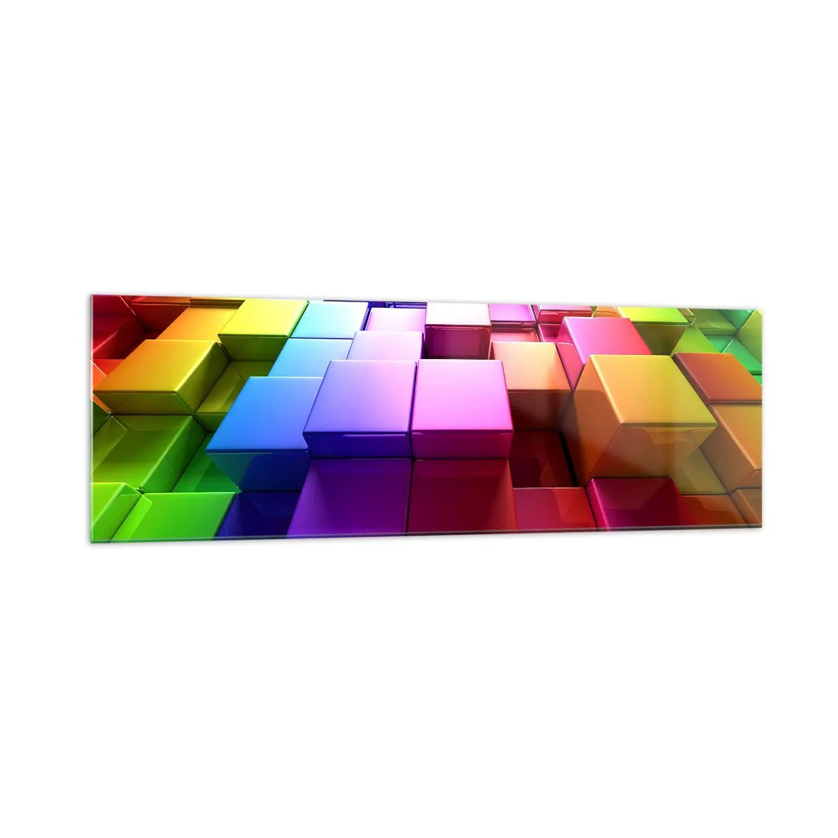 Obraz na szkle - Kolorowe geometryczne kostki 3D - 160x50cm - Op-artowe wespół w zespół - Nowoczesna dekoracja ścienna do salonu i sypialni ARTTOR