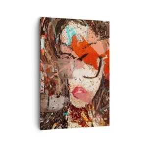 Obraz na płótnie - Abstrakcyjny portret kobiety w intensywnych barwach - 70x100cm - Naprawdę, jaka jesteś, nie wie nikt - Nowoczesna dekoracja ścienna do salonu i sypialni ARTTOR