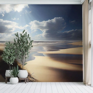 Fototapeta Premium Canvas - Dzika plaża z wydmami i błękitnym niebem - 100x70cm - Plaża, dzika plaża - Nowoczesna dekoracja ścienna do salonu i sypialni ARTTOR