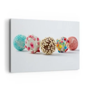 Obraz na płótnie - Kolorowe praliny z dekoracjami na białym tle - 120x80cm - Życie może być słodkie - Nowoczesna dekoracja ścienna do salonu, kuchni i sypialni ARTTOR